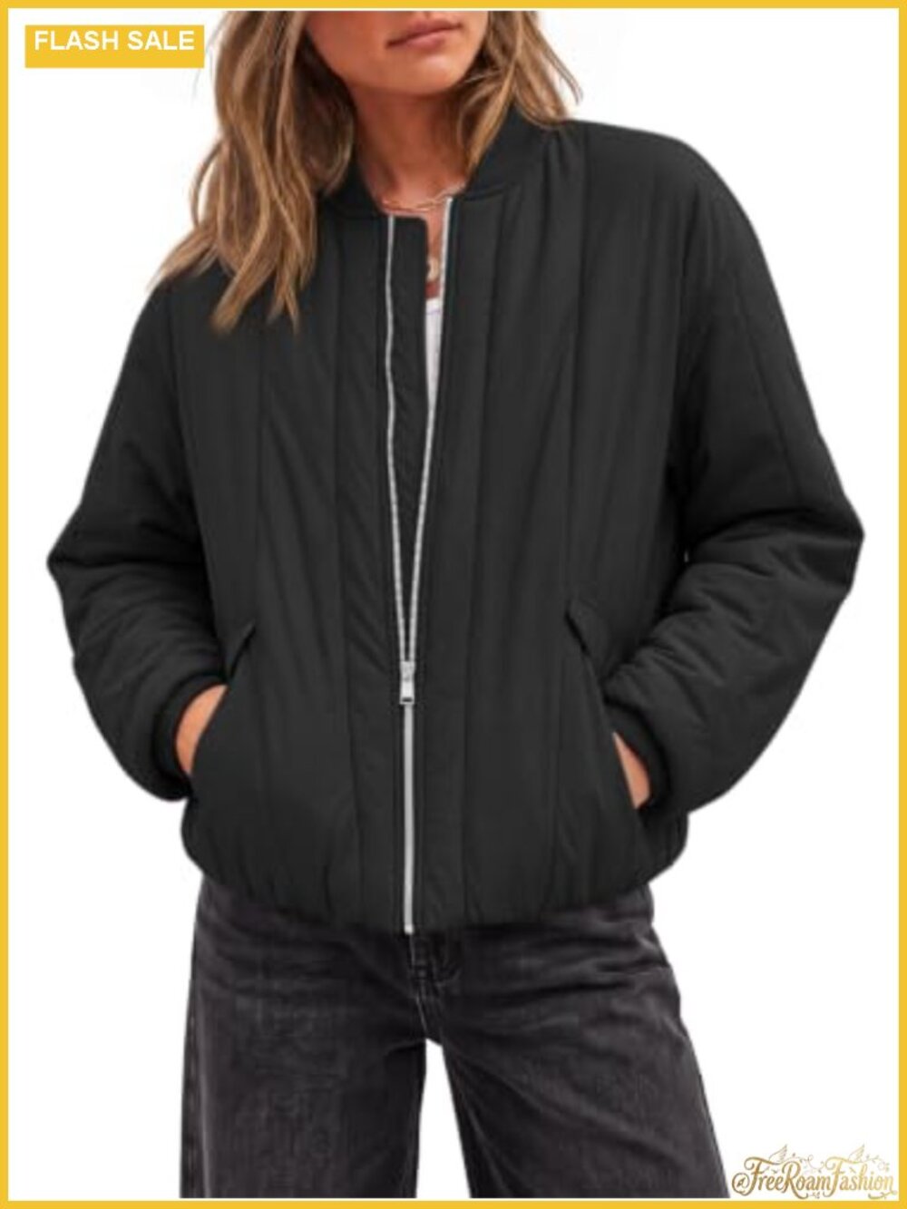 Womens Lightweight Quilted Bomber Jacket Zip Up Oversized Puffer Coat